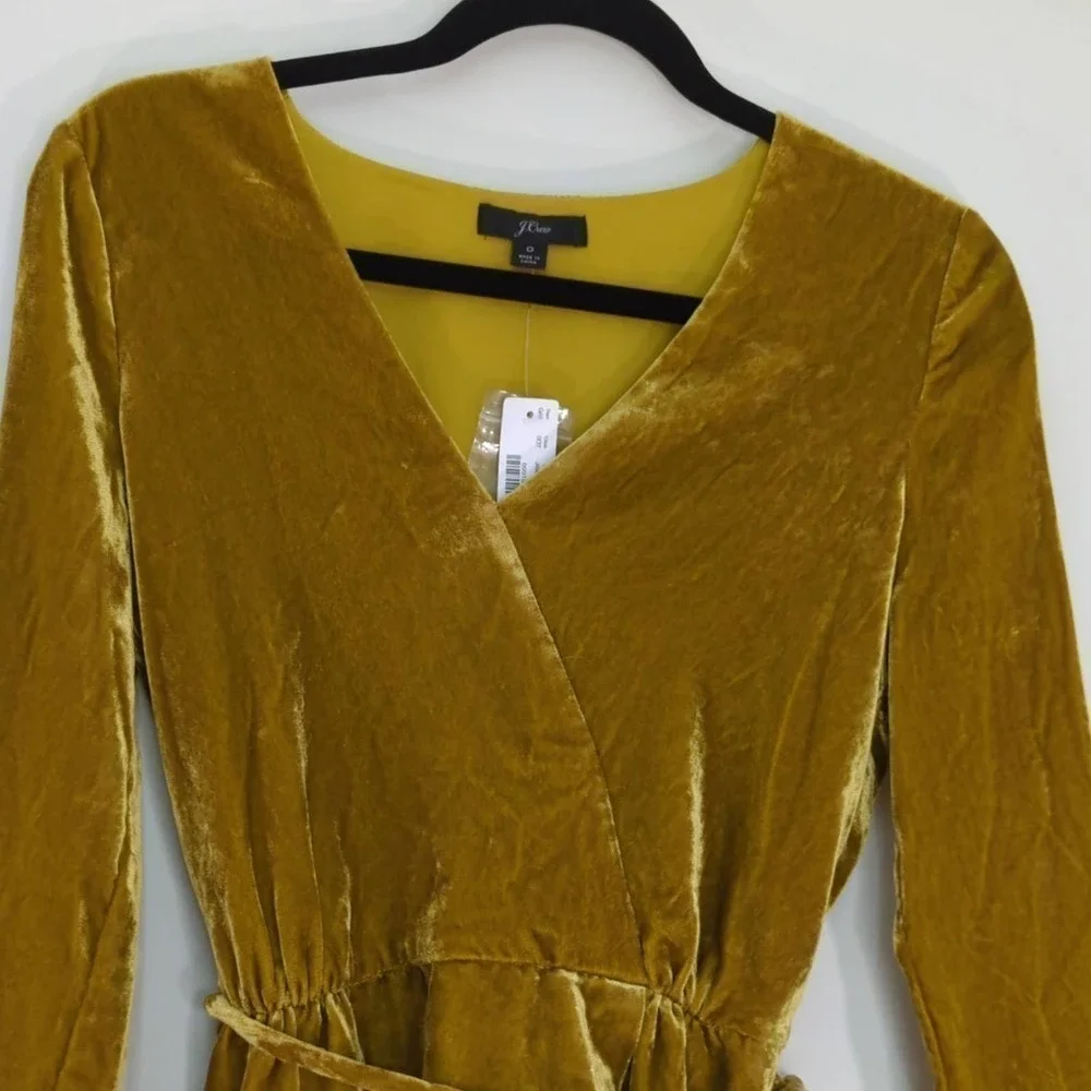 J.Crew Faux-Wrap Blouse Top‎ Drapey Velvet Waist Tie Balloon Sleeve Yellow 0